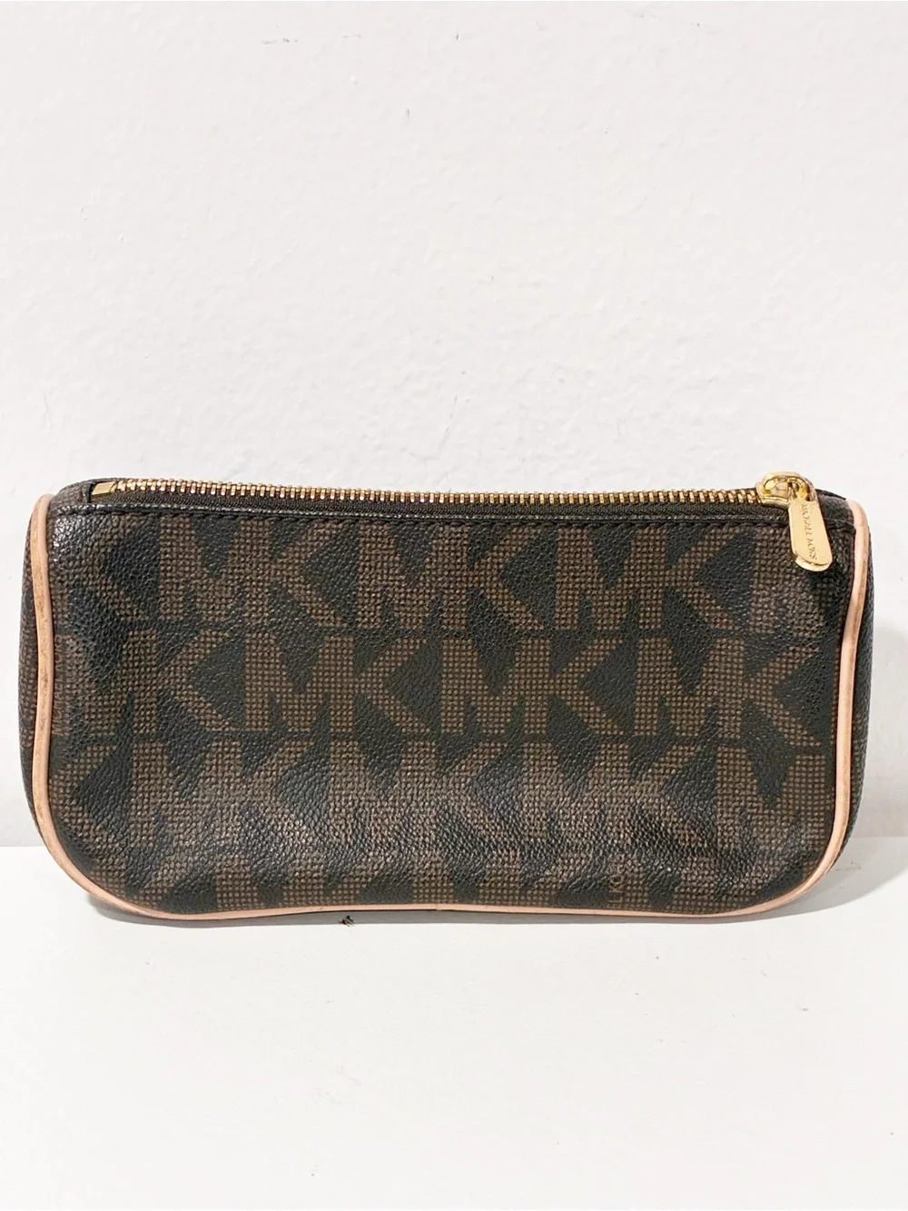 Michael Kors Logo Cosmetic Bag Brown Zip Top
